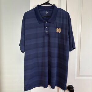 Notre Dame Fighting‎ Irish Polo Shirt Mens 2XL Navy Blue Striped Golf Shirt